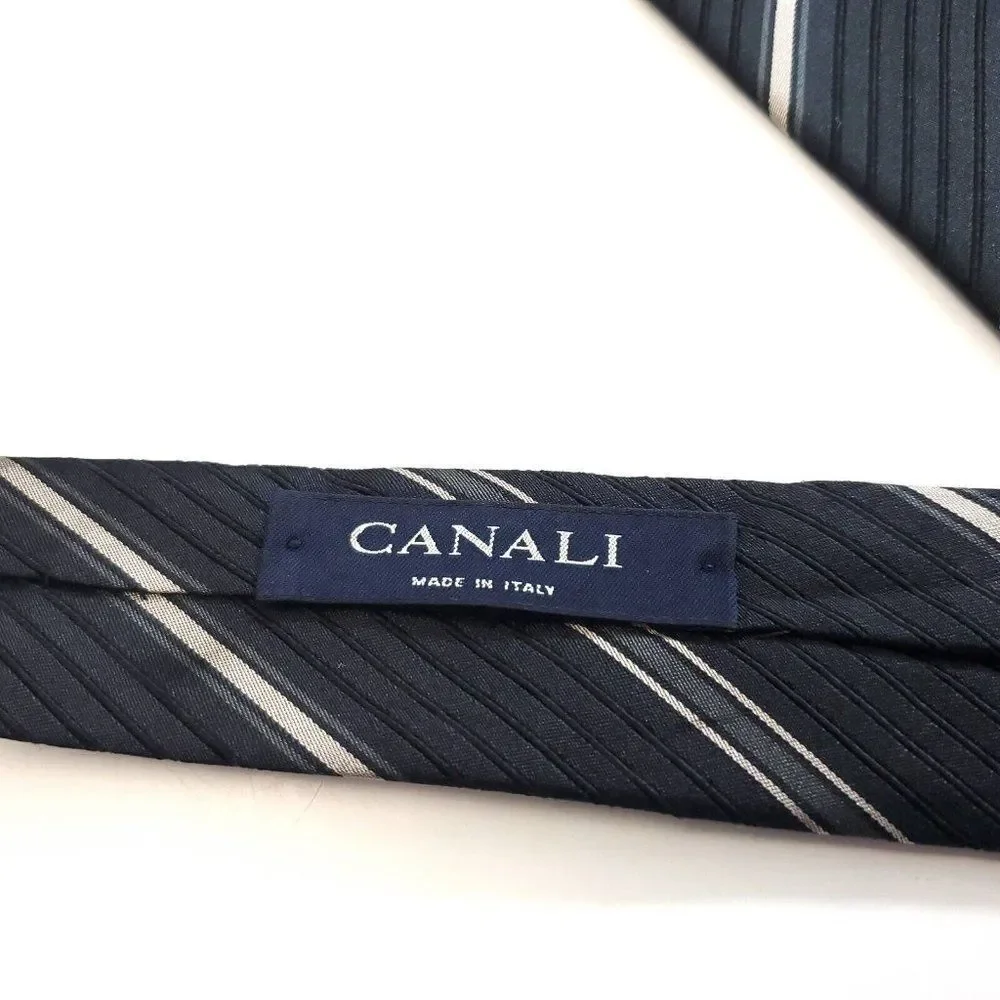 Canali Gray Woven Striped Wide‎ Silk Tie